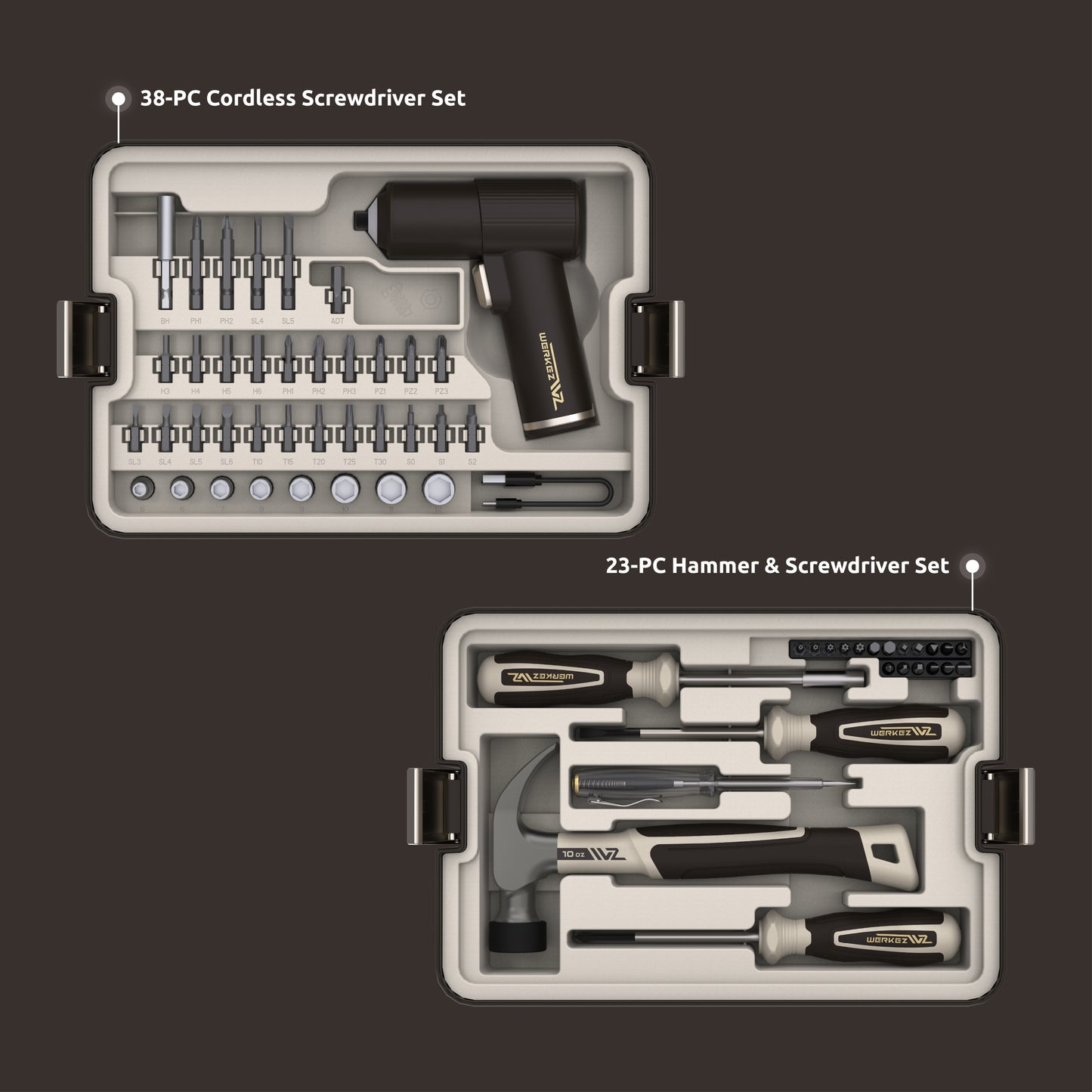 Cordless and Manual Screwdriver and Hammer Set