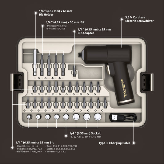 38-PC 3.6V Cordless Screwdriver Set